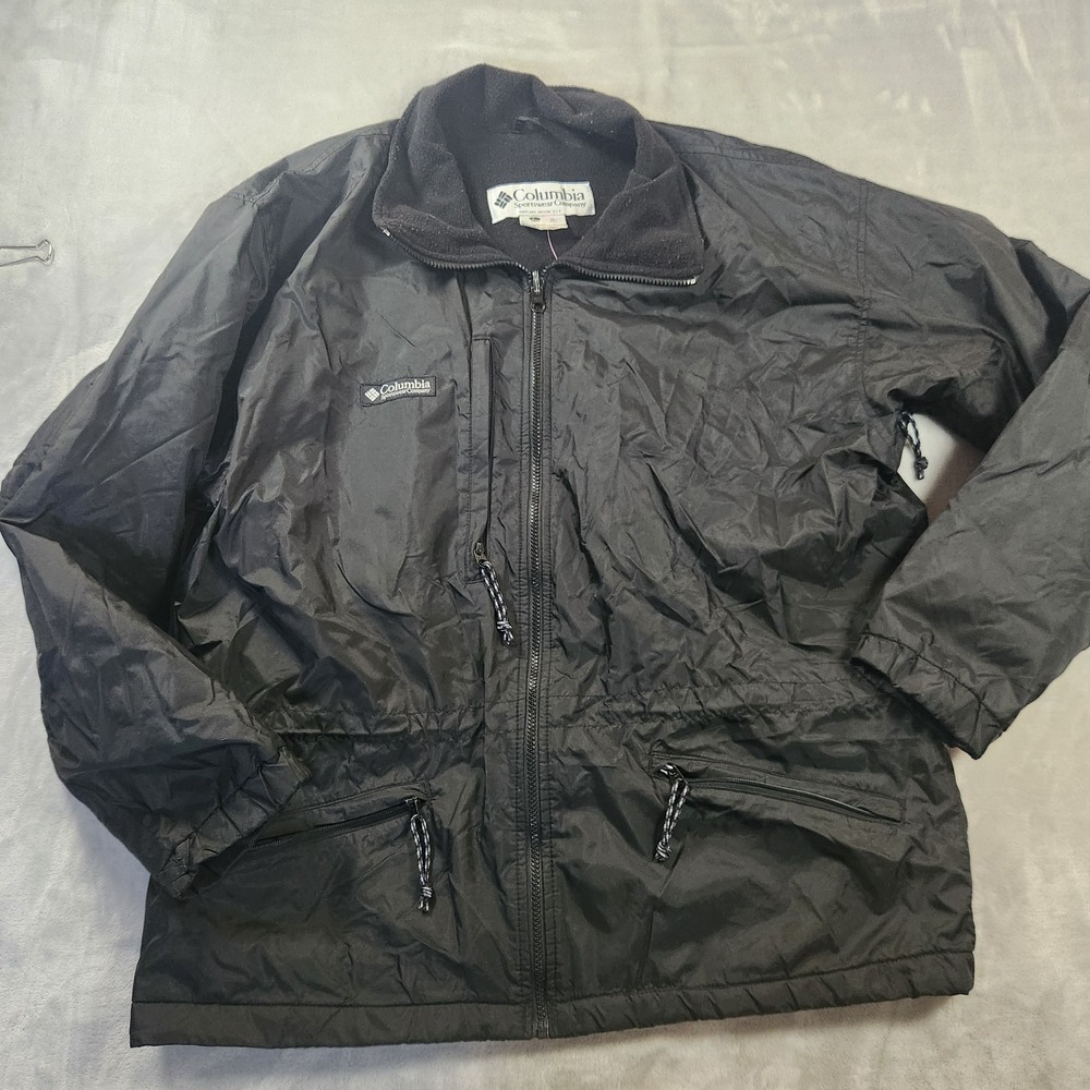 Columbia Jacket Mens Large Black Fleece Lined Insulated Water Resistant Vintage